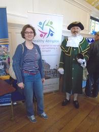Town Crier with Healthy-Abingdon's Ollie in frint of our banner,