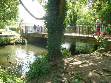Bridge into meadow from Abbey Close