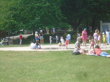 Children playing in the splash pool.